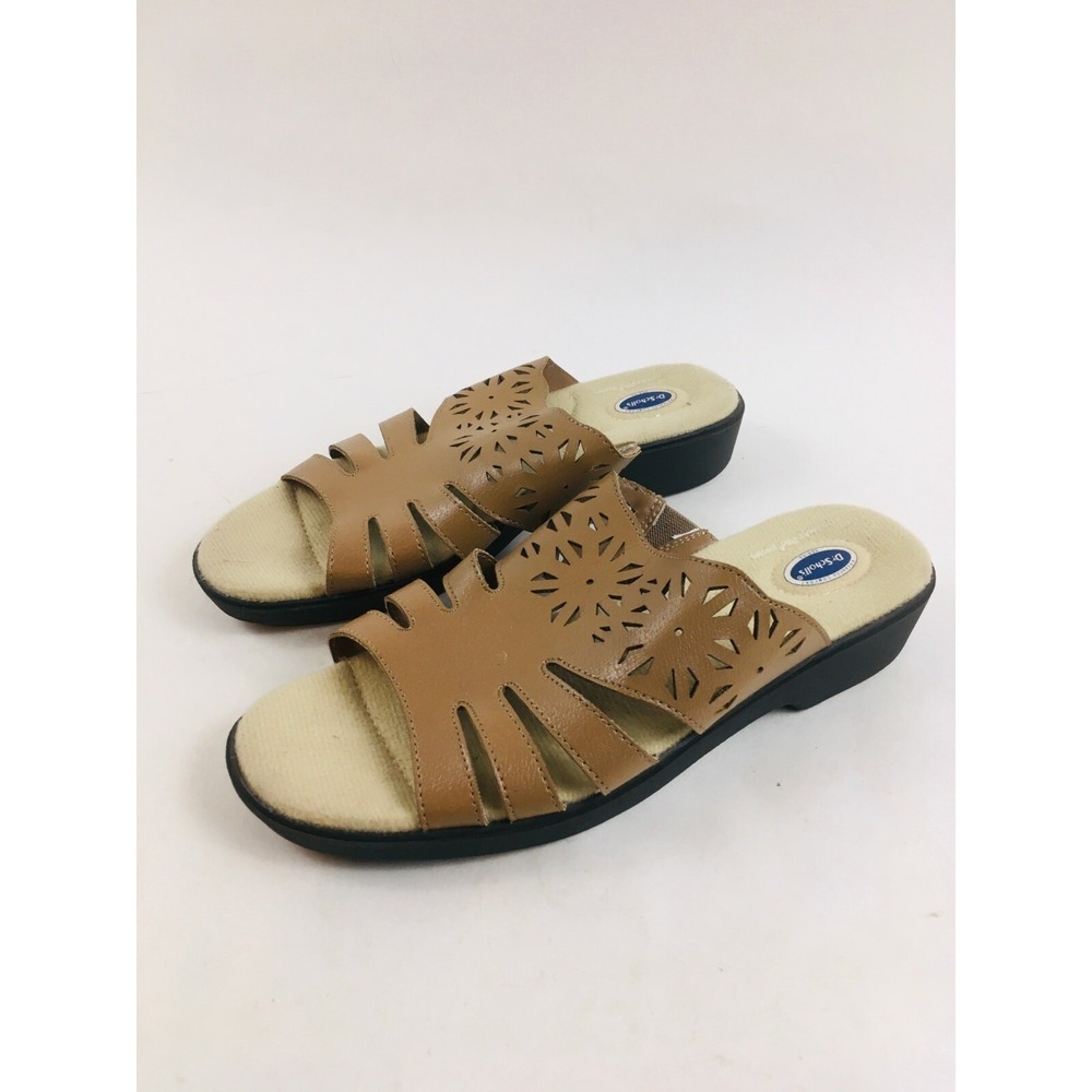 Dr. Scholl's Sandals Women's Size 8.5 Brown Casual Flat Leather Open Toe Slide
